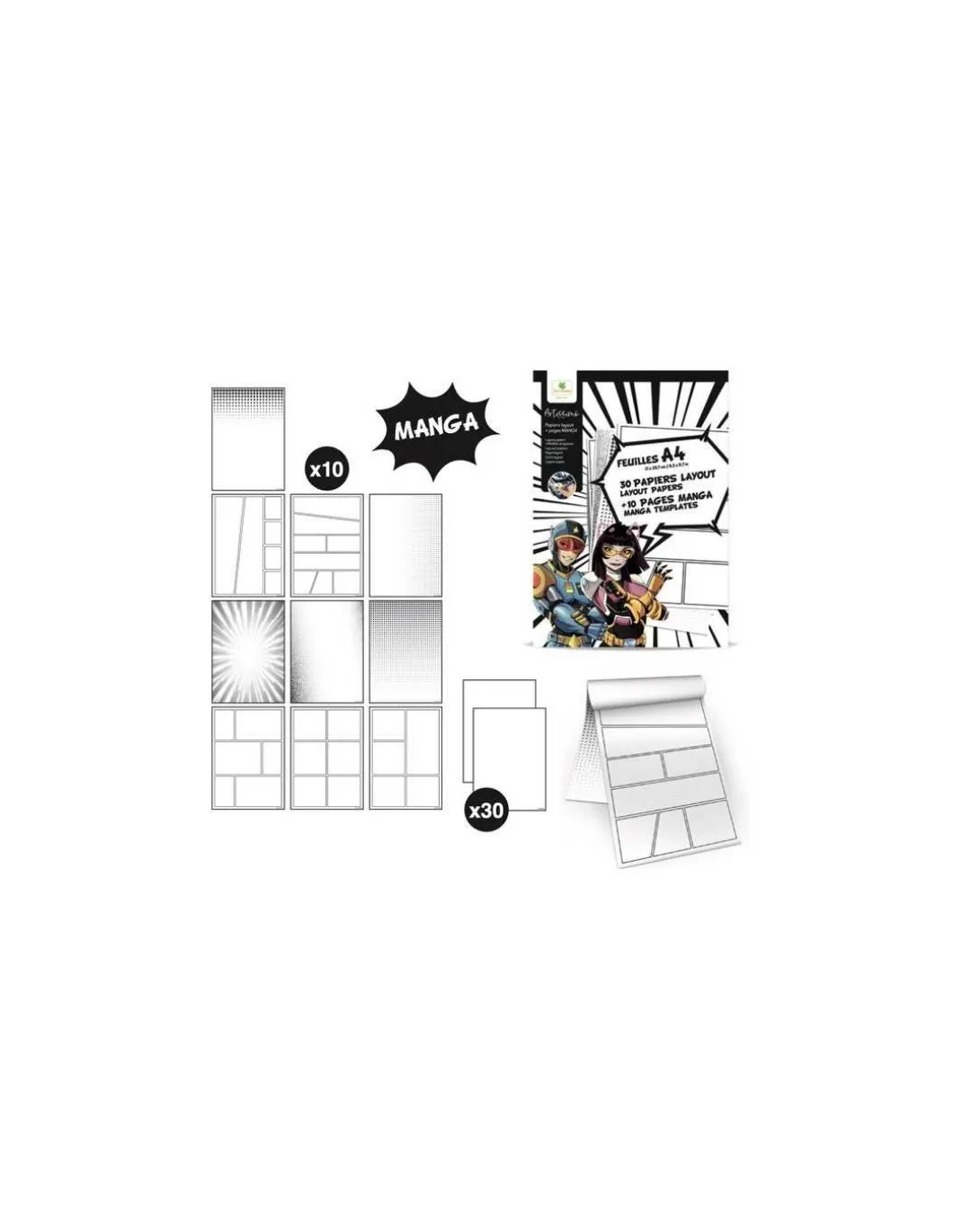 Bloc de feuilles Layout A4 et textures Manga - Sycomore