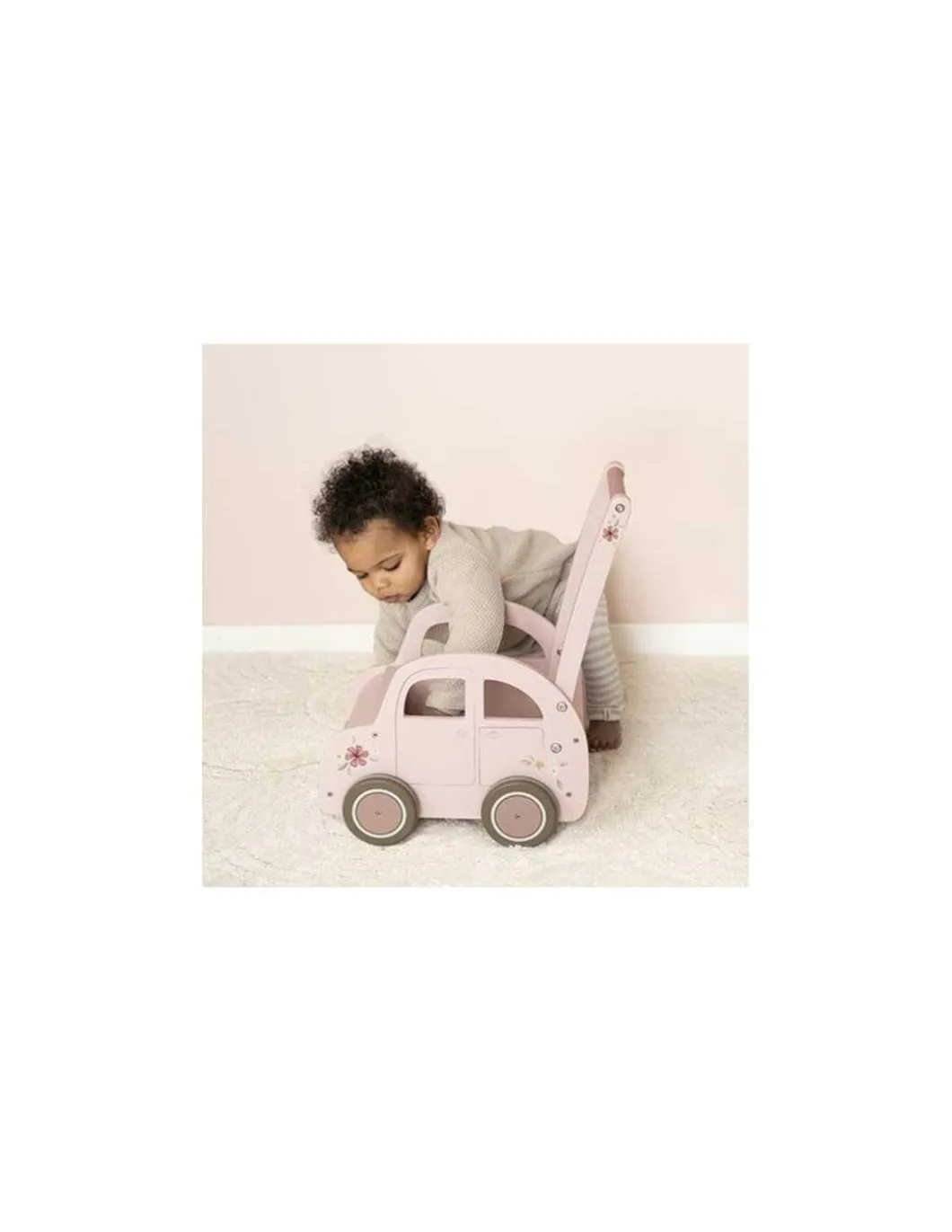 Chariot de marche voiture en bois Rose - Little Dutch