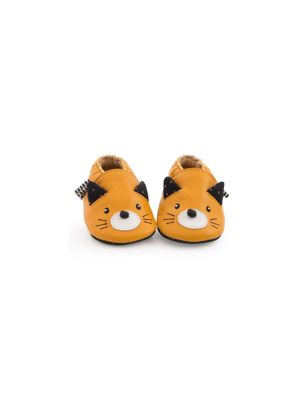Chaussons cuir chat moutarde Les moustaches 12/18 m - Moulin Roty