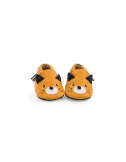 Chaussons cuir chat moutarde Les moustaches 18/24 m - Moulin Roty