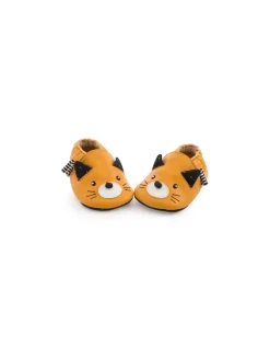 Chaussons cuir chat moutarde Les moustaches 18/24 m - Moulin Roty