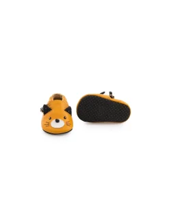 Chaussons cuir chat moutarde Les moustaches 0/6 m - Moulin Roty