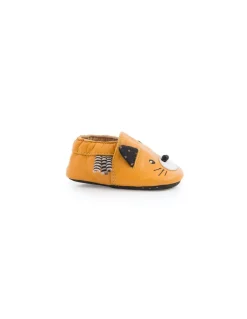 Chaussons cuir chat moutarde Les moustaches 0/6 m - Moulin Roty