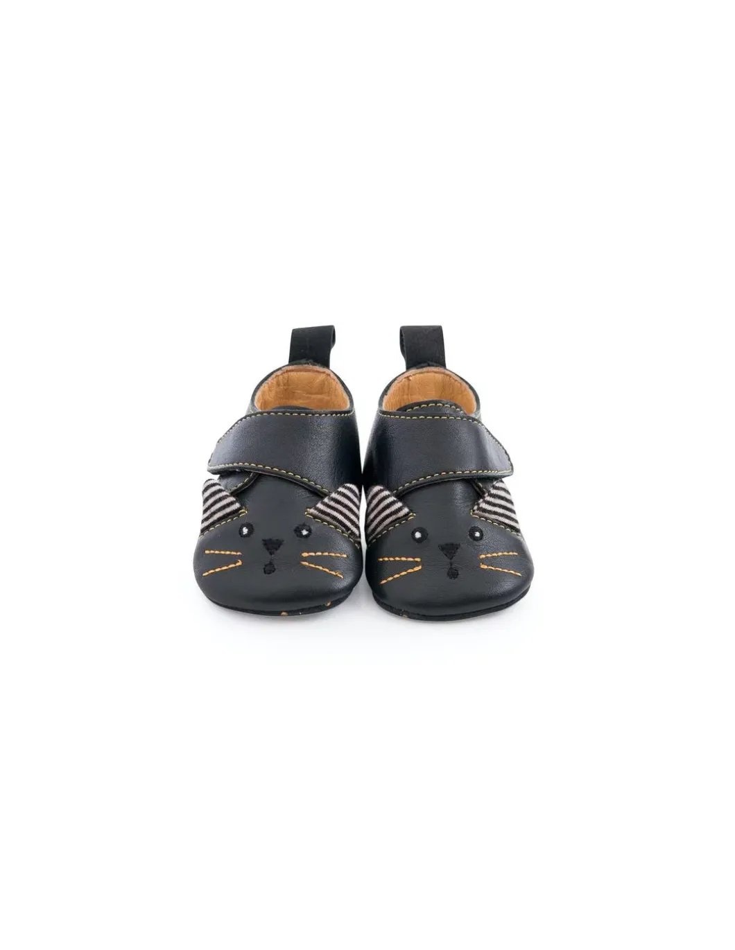 Chaussons cuir chat noir Les moustaches 18/24 m - Moulin Roty