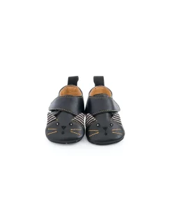Chaussons cuir chat noir Les moustaches 12/18 m - Moulin Roty
