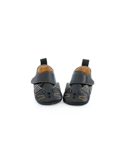 Chaussons cuir chat noir Les moustaches 12/18 m - Moulin Roty