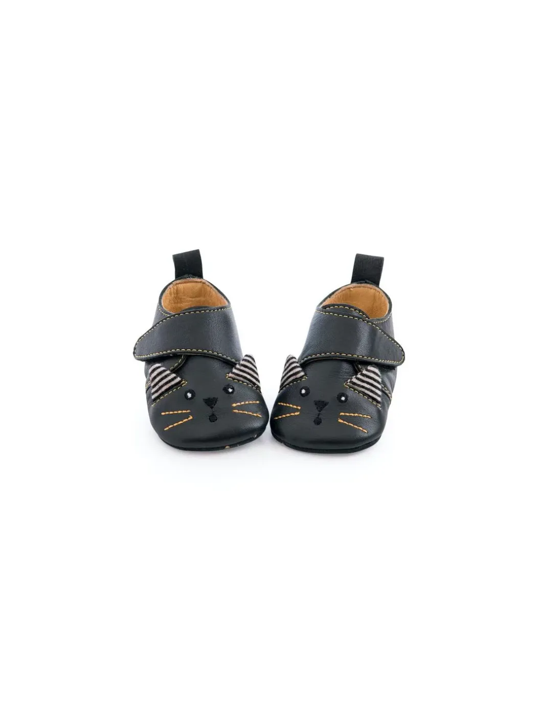 Chaussons cuir chat noir Les moustaches 12/18 m - Moulin Roty