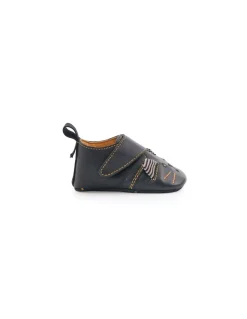 Chaussons cuir chat noir Les moustaches 6/12 m - Moulin Roty