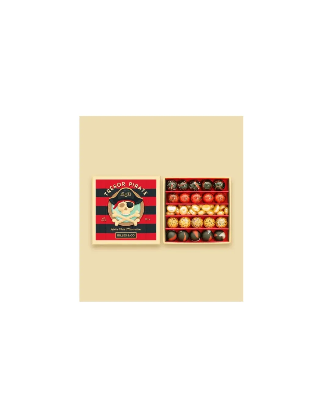 Coffret de 40 billes et galets Trésor pirate - Billes & Co