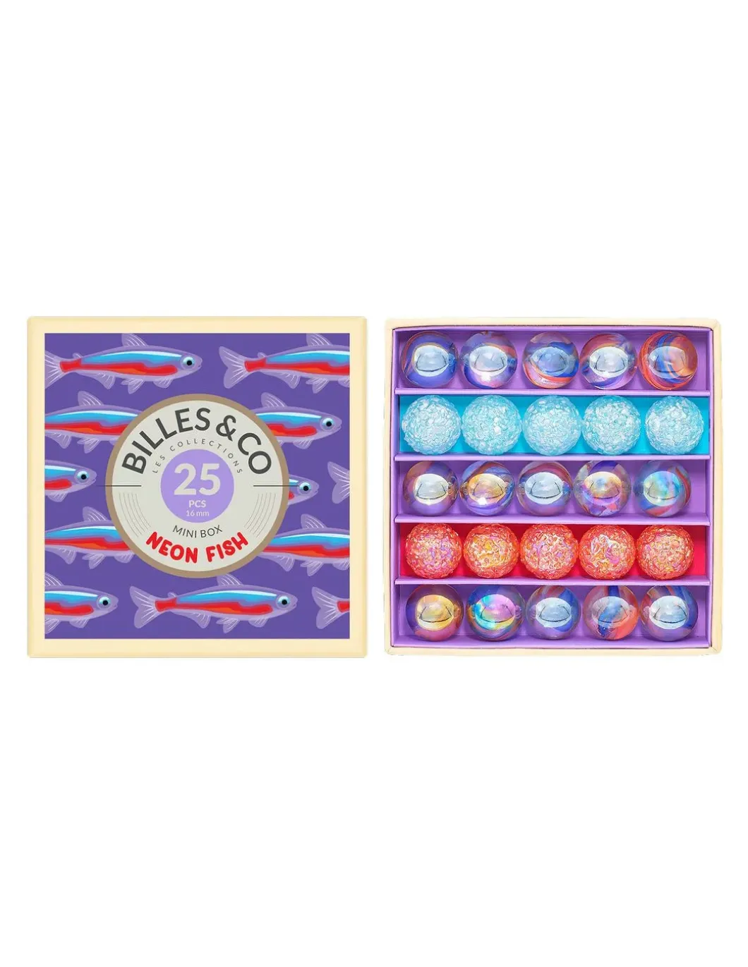 Coffret de 25 billes Neon Fish - Billes & Co
