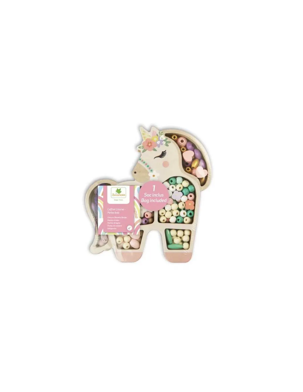 Coffret licorne perles en bois - Sycomore