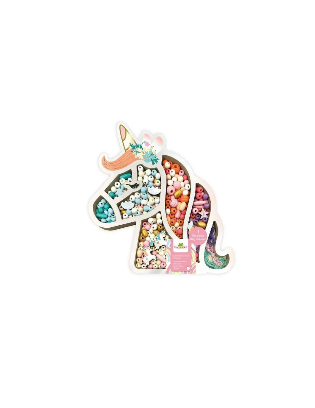 Coffret perles bois tête de licorne - Sycomore