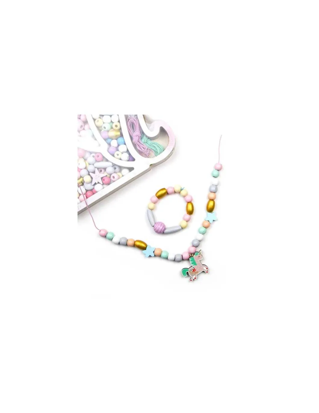 Coffret perles bois tête de licorne - Sycomore