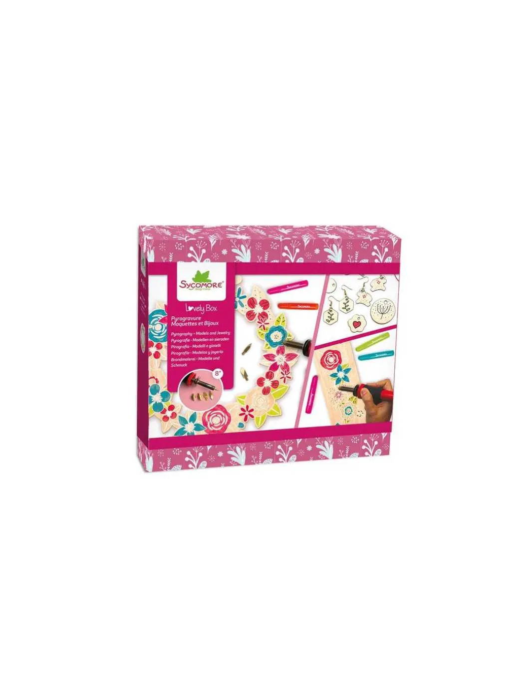 Coffret pyrogravure maquette et bijoux - Sycomore