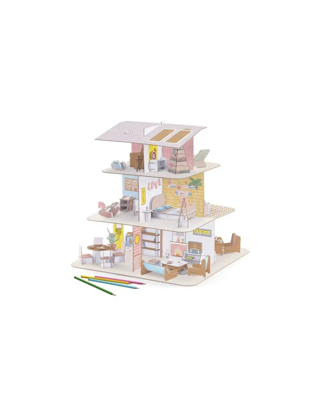 Colorie assemble et joue DIY Maison de poupées - Djeco