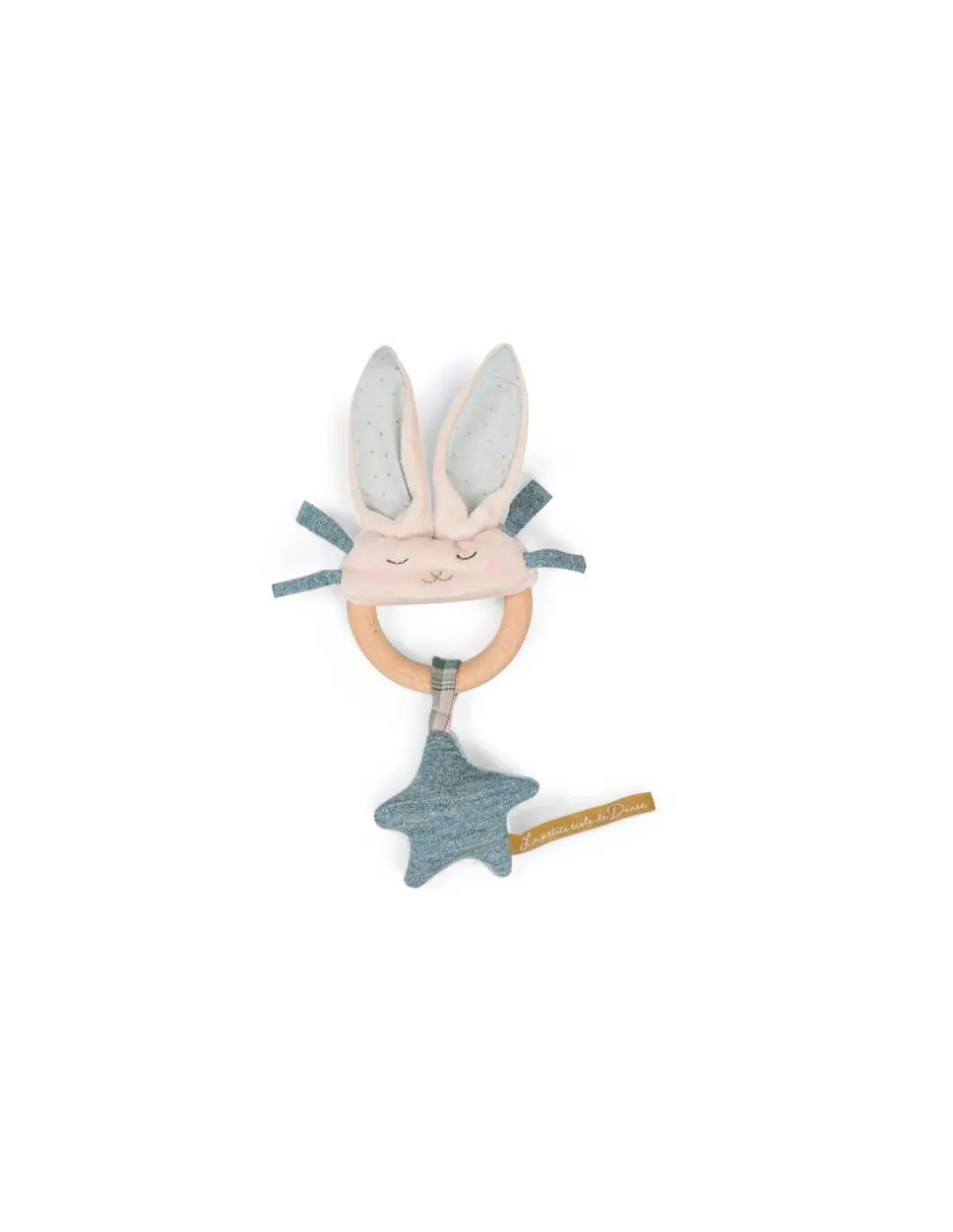 Hochet anneau bois lapin bleu La petite école de danse - Moulin Roty