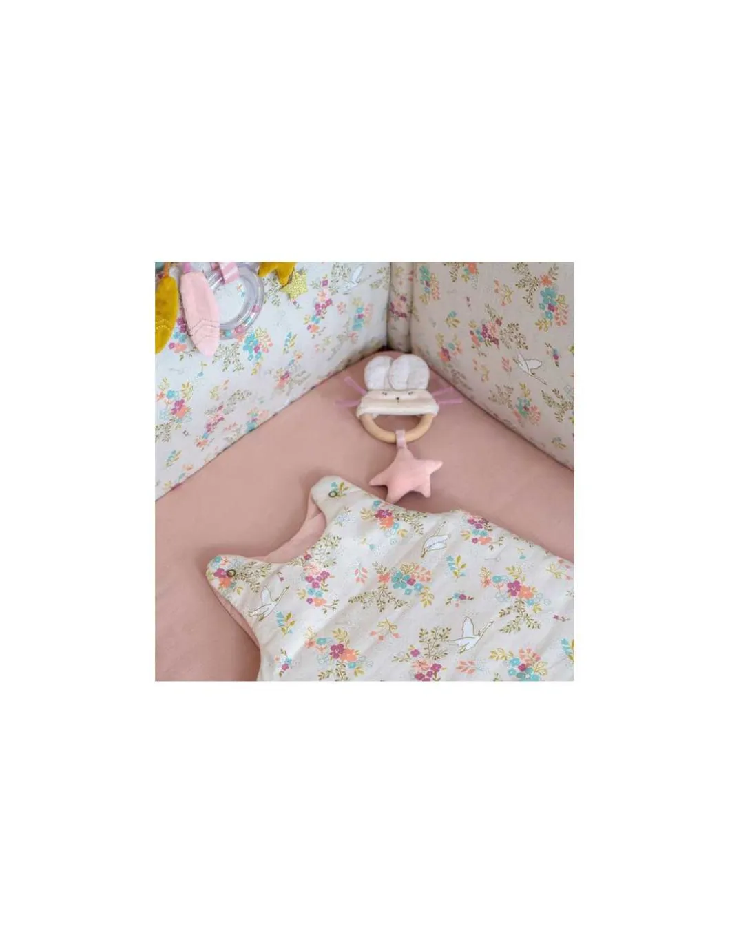 Hochet anneau bois souris rose La petite école de danse - Moulin Roty