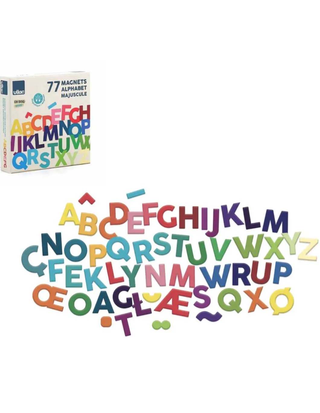 Magnets alphabet majuscules bois 77 pièces - Vilac