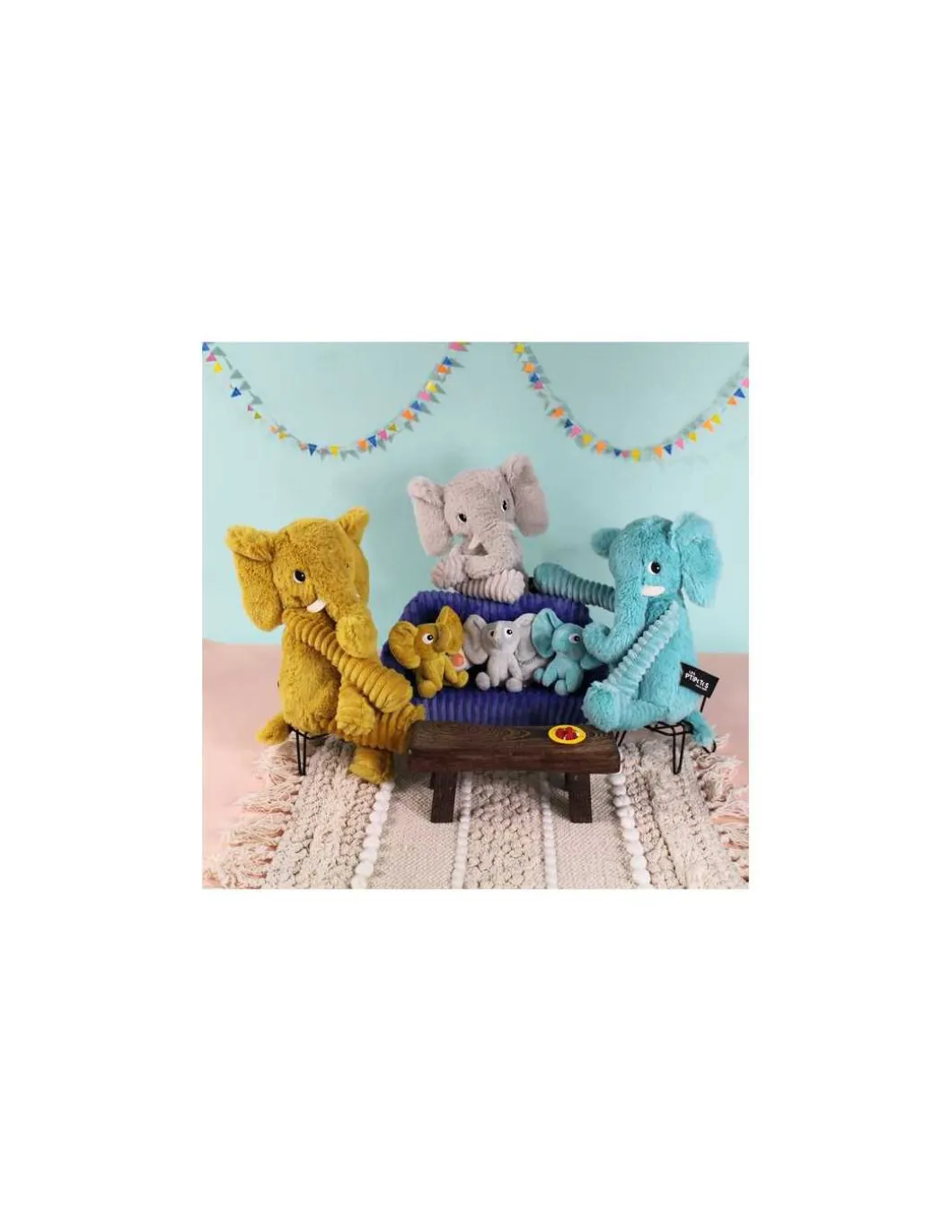 Peluche Dimoitou l'éléphant jaune moutarde - Les Ptipotos by Déglingos