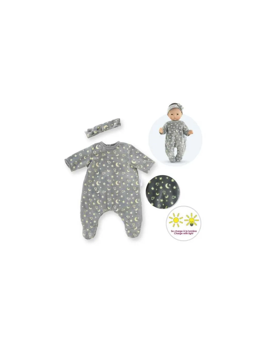 Pyjama Brille dans la nuit et bandeau pour poupée - Corolle